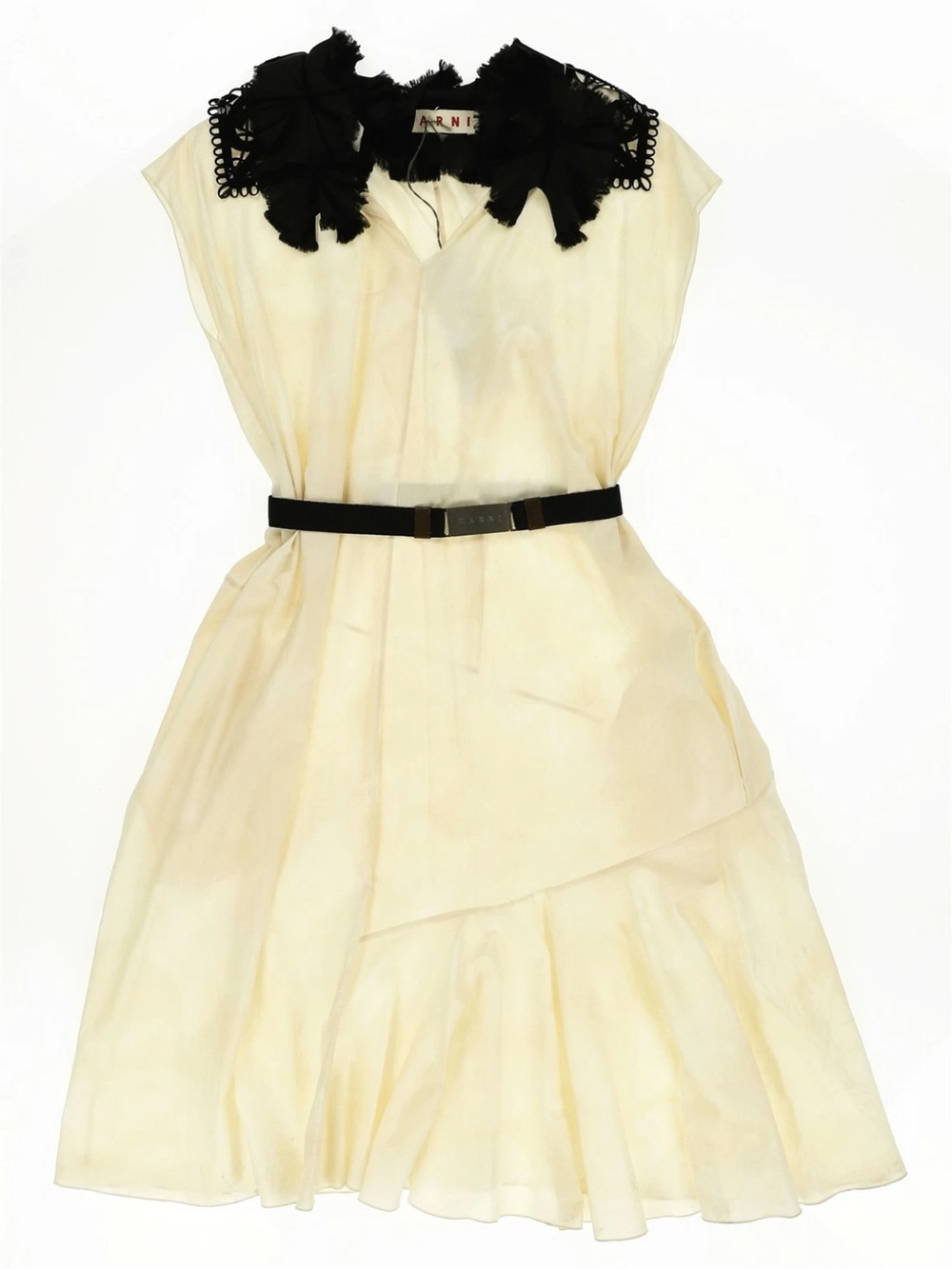 Marni Tie and Dye Musslin Sleveless cream Off White/Black Cotton Dress sz 38
